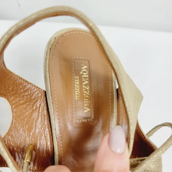 Aquazzura gold strap ankle tie heel